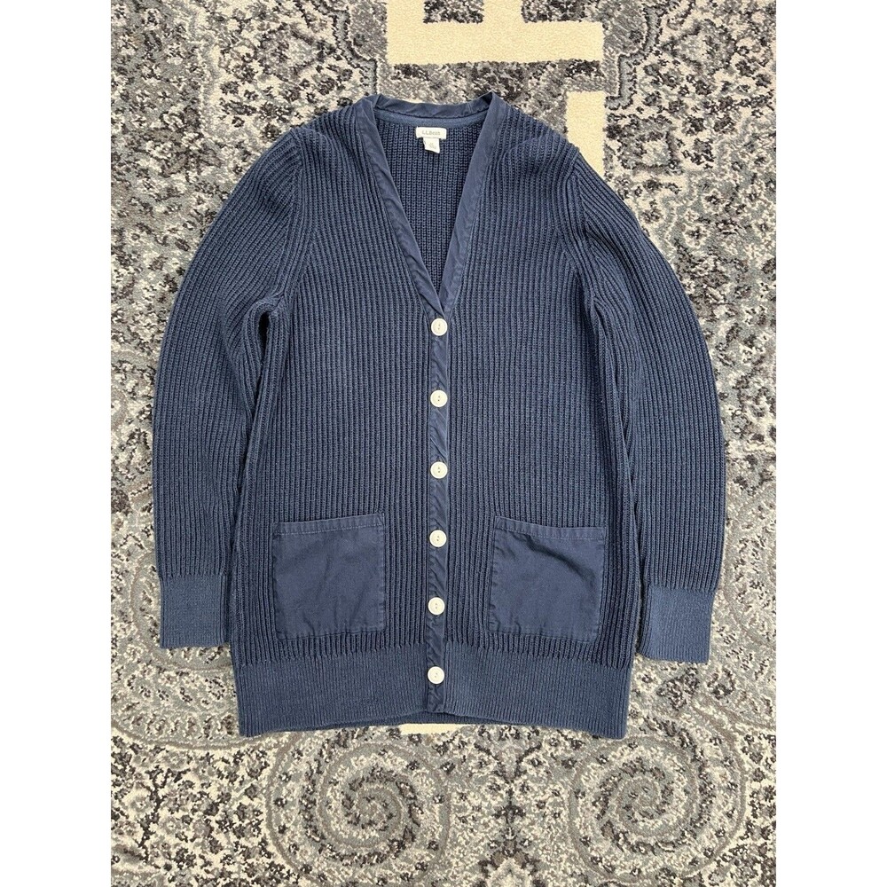 Womens Vintage Ll Bean Knit Cardigan Sweater Blue Size Medium